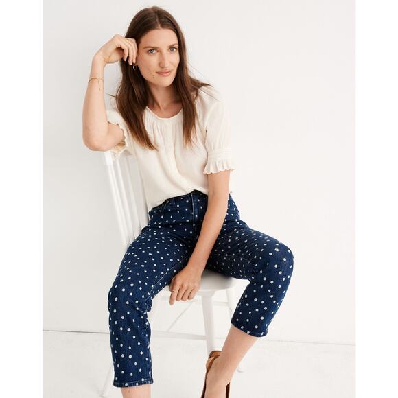 Madewell Size 27 The High-Rise Slim Crop Boyjean: Bleached Dot Edition Polka Dot - Picture 8 of 9